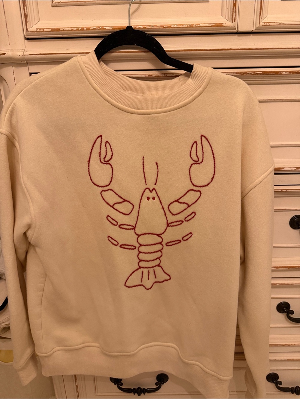 Cream Lobster Embroidered Crewneck Sweatshirt